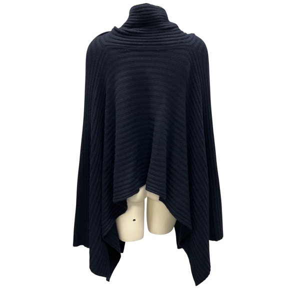 AUTUMN CASHMERE NAVY HYBRID RIB CAPE SWEATER - Picture 3 of 5